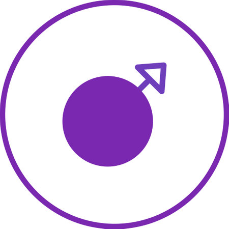 An isolated purple icon representing the symbol of Mars, commonly used to depict the male gender.  The icon is in a circular frame on white background.のイラスト素材
