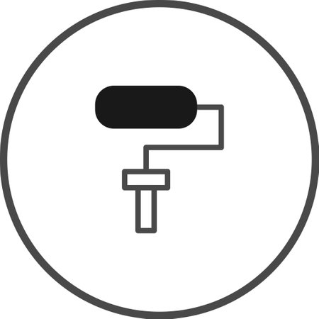 A minimalist line art illustration of a paint roller, enclosed in a circular frame, suitable for painting and renovation projects.のイラスト素材