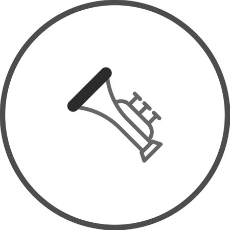 A minimalist vector illustration features a trumpet icon inside a circular frame, suitable for musical themes.のイラスト素材
