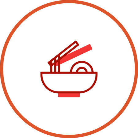 Minimalist vector icon of noodles in a bowl with chopsticks. Suitable for illustrating Asian food, culinary concepts, and restaurant menus.のイラスト素材