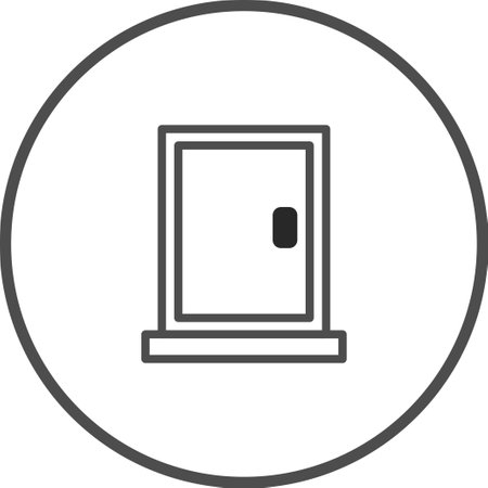 A minimalist door icon within a circle, rendered in a simple line drawing style for versatile design applications.のイラスト素材
