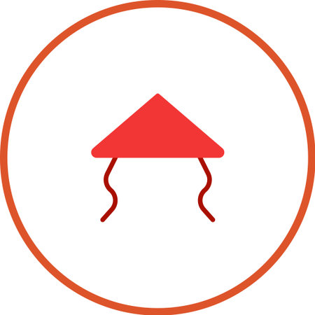 A minimalist icon featuring a red Asian conical hat. The design is simple, clean, and suitable for various cultural or travel related themes.のイラスト素材