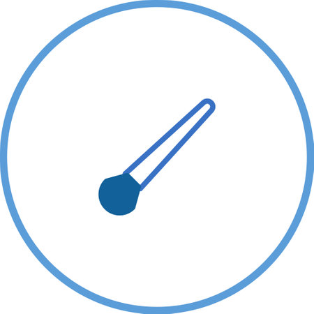A minimalist illustration of a makeup brush inside a blue circle. Ideal for beauty product advertisements or design projects requiring a clean, modern aesthetic.のイラスト素材