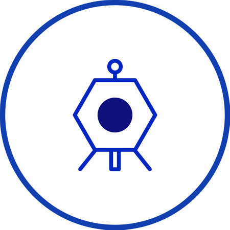 Stylized icon or minimalist illustration featuring a geometric marker or beacon design. It's set against a white background and framed by a blue circle.のイラスト素材