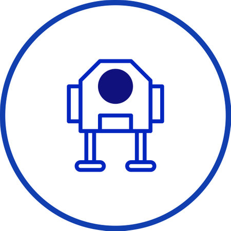 A simple blue and white robot icon design stands out against a white background, perfect for technology or innovation themed projects.のイラスト素材