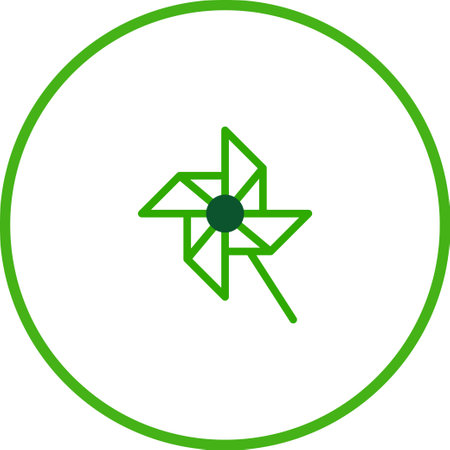 A simple green pinwheel icon inside a circle. Playful and eco-friendly, this design is perfect for summer, children's themes, or sustainable energy projects.のイラスト素材