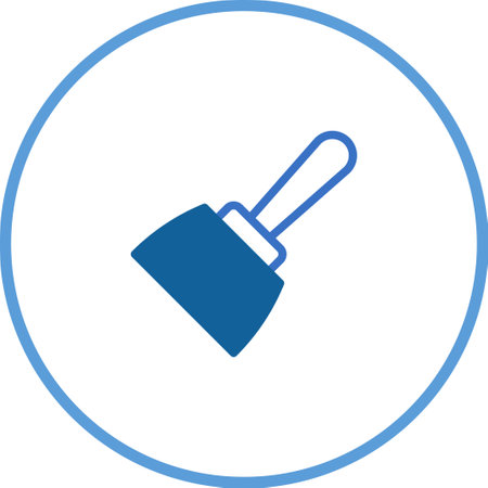 A blue icon illustration of a construction tool on a white background, surrounded by a blue circular line.のイラスト素材