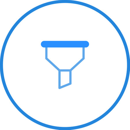 A minimalistic blue funnel icon within a circle. Depicts filtering, sorting, or refining process. Great for data analysis or process streamlining visuals.のイラスト素材