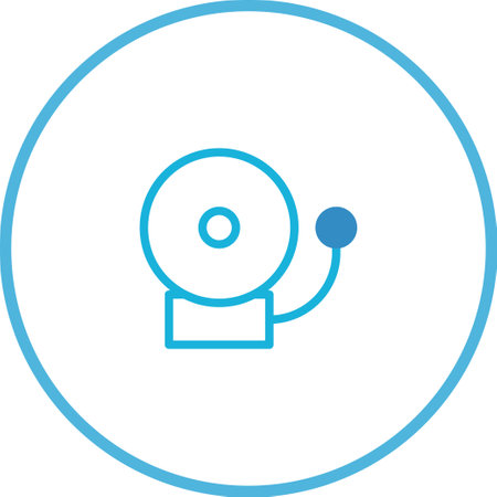 A minimalist blue outline illustration of a ringing bell icon, perfect for designs needing a clean and simple alarm or notification symbol.のイラスト素材