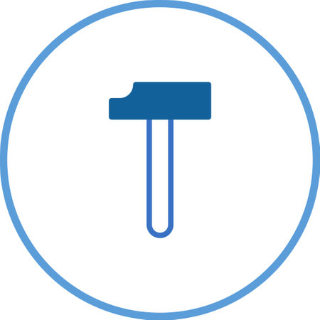 A minimalist blue hammer icon set within a blue circle frame, representing construction, tools, and trades in a clean and simple design.のイラスト素材