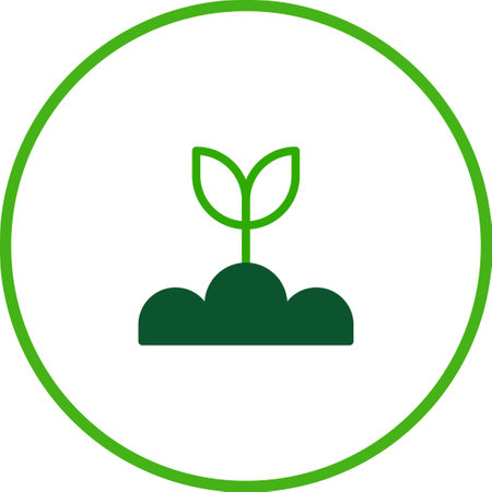 A simple yet impactful icon featuring a green sprout emerging from soil, encapsulated in a green circle, symbolizes growth, nature, and environmental consciousness.のイラスト素材