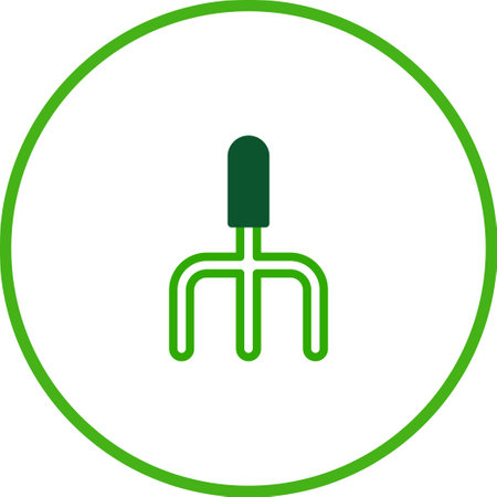 Green garden fork icon with a minimalist design on a white background, great for use in gardening themes.のイラスト素材