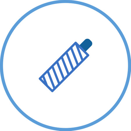 A simple vector graphic depicts a file icon, framed by a blue circle. The icon has diagonal lines and a smooth, minimalist design.のイラスト素材