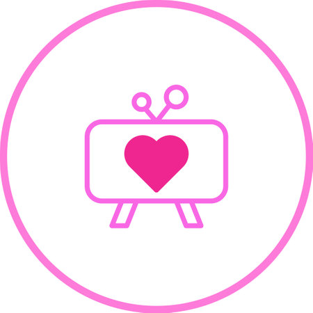 A pink television screen displays a prominent heart symbol, circled by a vibrant pink border, capturing themes of romance and connection.のイラスト素材
