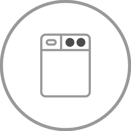 A minimalist icon design of a dishwasher, presented in a simple, outlined style within a circular frame, ideal for representing appliances or kitchen equipment.のイラスト素材