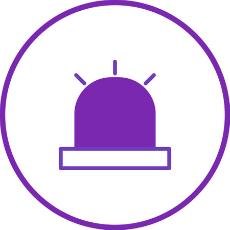 A minimalist purple icon inside a circle, representing emergency alert, warning, or notification system. Can be used for various safety and alert purposes.のイラスト素材