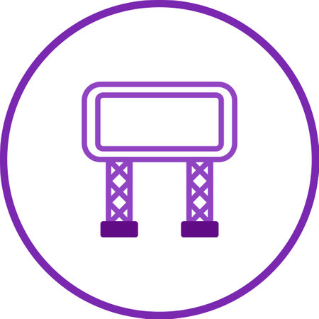 A minimalist purple billboard icon set within a circle frame. Ideal for use in graphic design, presentations, and web applications to represent advertising and informational concepts.のイラスト素材
