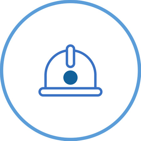 A simple, clean icon of a construction hardhat, representing safety, engineering, and industrial professions. Use this to symbolize safety measures in construction or manufacturing.のイラスト素材