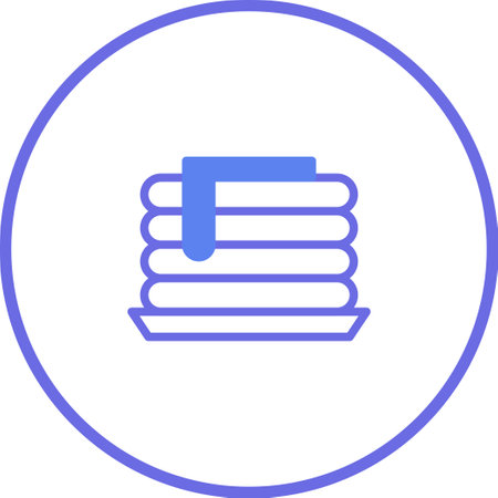 A simple and stylized icon of a pancake stack with syrup. The flat design is clean and visually appealing, perfect for menus or recipes.のイラスト素材