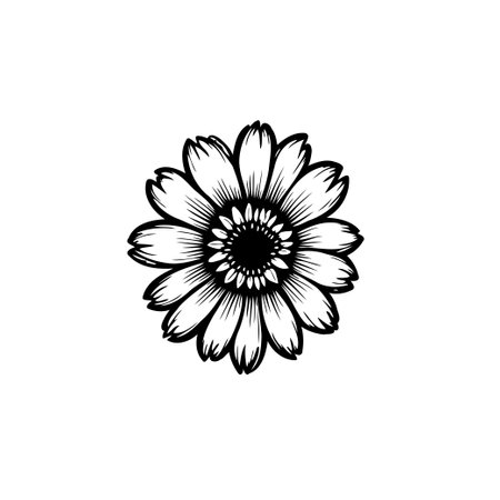 A simplistic black and white illustration of a flower, perfect for adding an elegant touch to various creative projects with its natural charm.のイラスト素材
