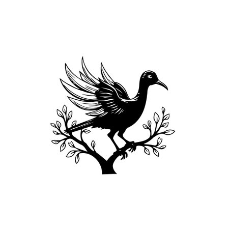 A stylized illustration of a black bird perched on a tree branch, showcasing minimalistic yet elegant design perfect for nature-themed projects.のイラスト素材