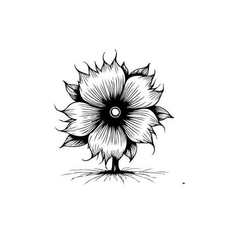 Monochrome vector illustration of a hand-drawn flower. Elegant and minimalist design, ideal for botanical themes and creative projects.のイラスト素材