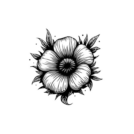 A detailed black and white flower illustration, perfect for adding a touch of natural elegance to any project. This design features intricate linework and a classic, timeless aesthetic.のイラスト素材