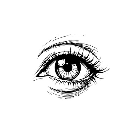 A detailed hand-drawn illustration of an eye, showcasing intricate eyelashes and a captivating gaze. This artwork explores themes of vision, expression, and human beauty.のイラスト素材