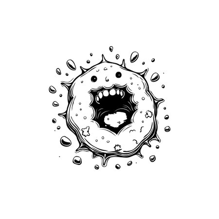 A whimsical cartoon monster illustration with a grinning mouth. An artful creature with a scary yet fun vector design.のイラスト素材