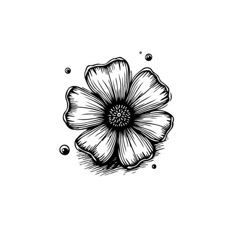 A beautiful and intricate black and white illustration of a flower. The detailed lines and shading capture the elegance and beauty of this botanical drawing.のイラスト素材