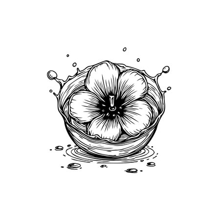 An elegant and dynamic floral splash illustration capturing the delicate beauty of a flower in water, creating a captivating visual experience.のイラスト素材
