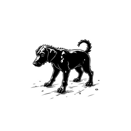 Minimalist black and white illustration of a dog. Simple design with shadowing and line art.のイラスト素材