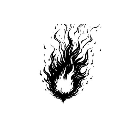 An abstract black and white illustration depicts a fiery vortex. The design evokes the heat, energy, and potential danger associated with flames.のイラスト素材