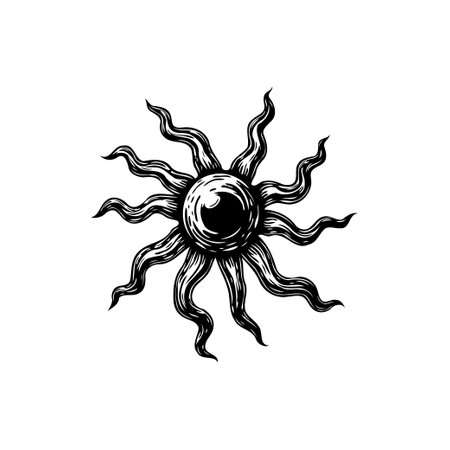 A stylized celestial body with radial tentacles emanates energy and magic. This design is a captivating emblem for fantasy, cosmic themes, or spiritual illustration.のイラスト素材
