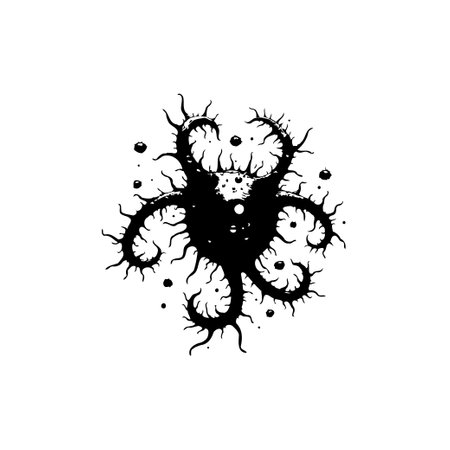 Intricate black and white abstract design with organic, fractal-like patterns suggesting a microscopic or biological form, isolated on a white backgroundのイラスト素材