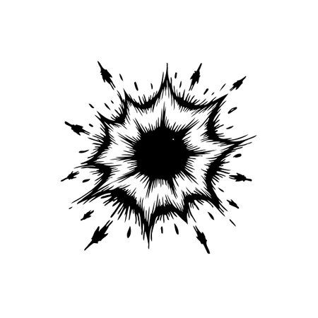 A black and white vector illustration showcases a stylized explosion, perfect for adding dynamic flair to designs.のイラスト素材