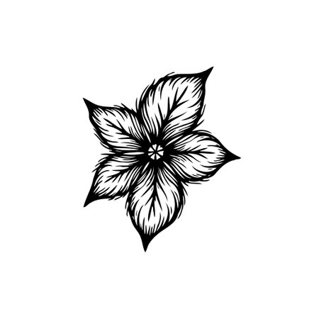 A striking black and white floral illustration featuring detailed veins and petals, isolated on a white background. Its simplicity and elegance make it a timeless design element.のイラスト素材