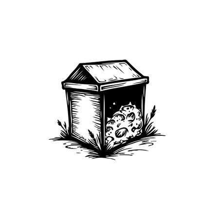A hand-drawn illustration of a beehive with honeycomb inside. Perfect for vintage-style designs, rural themes, or anything related to natural honey and beekeeping.のイラスト素材