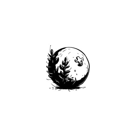 A monochrome botanical illustration of the moon, perfect for cosmic nature and peaceful themes. This drawing brings the beauty of the lunar landscape to your creative projects.のイラスト素材