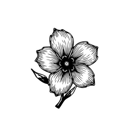 A beautifully detailed hand-drawn floral illustration, perfect for adding an elegant and vintage touch to any design project or creative endeavor. This botanical line art features intricate petal details.のイラスト素材