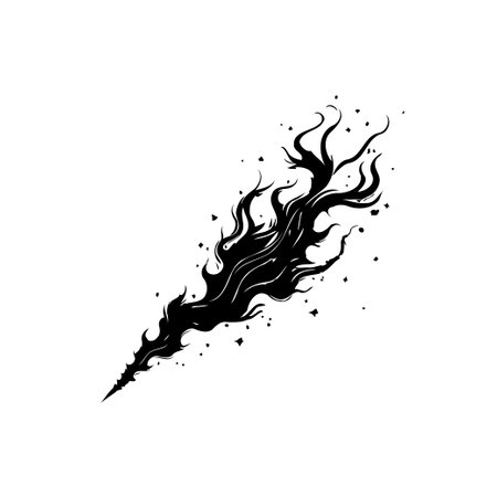 A stylized black flame or smoke trail illustration on a white background. Suitable for graphic design and art projects that require an abstract aesthetic.のイラスト素材