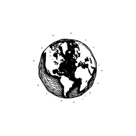 A minimalist illustration of the Earth, showcasing continents and oceans. This simple design conveys a sense of global connectivity and exploration.のイラスト素材
