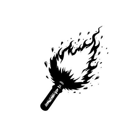 A black and white illustration depicts a burning torch, emitting flames and smoke. The image conveys themes of danger, protest, or symbolic representation of power.のイラスト素材