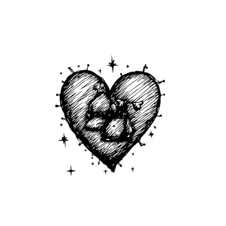 A hand-drawn heart is pierced with pins and features a bandage, symbolizing heartbreak and the journey toward healing and emotional recovery.のイラスト素材