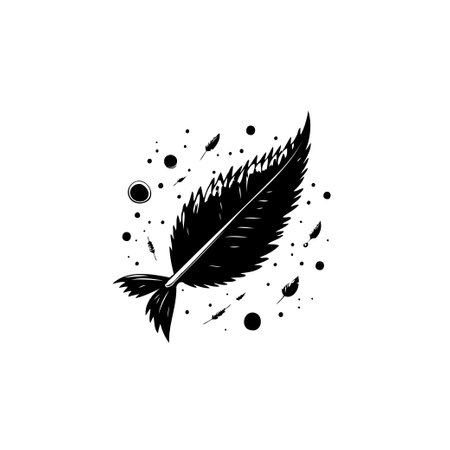 A detailed monochrome image showcasing a quill pen, reminiscent of old writing traditions. Ideal for themes of literature, history, and creativity.のイラスト素材