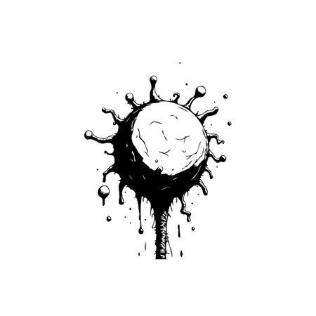 A stylized virus graphic, rendered in black and white with an ink-dripping effect, creates a striking and symbolic visual representation of disease and contagion.のイラスト素材