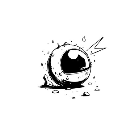 Abstract and futuristic creature design. A black and white illustration of a fantasy eye-like monster design in a fun and quirky style.のイラスト素材