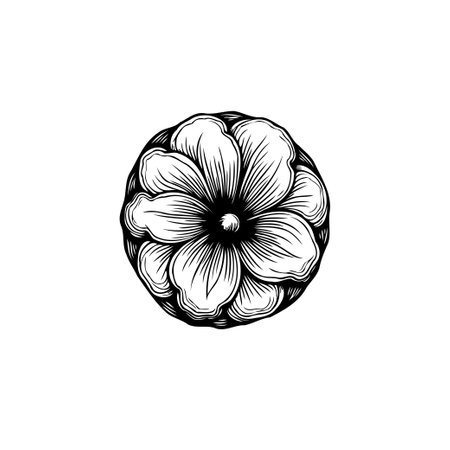 A detailed hand-drawn illustration of a flower. The black and white monochrome creates an elegant, timeless floral design.のイラスト素材