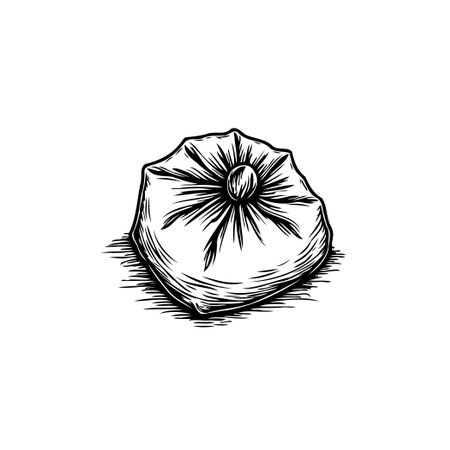 A vintage-style illustration depicts a tied sack with detailed line work and textured shading, perfect for adding a rustic touch to designs.のイラスト素材