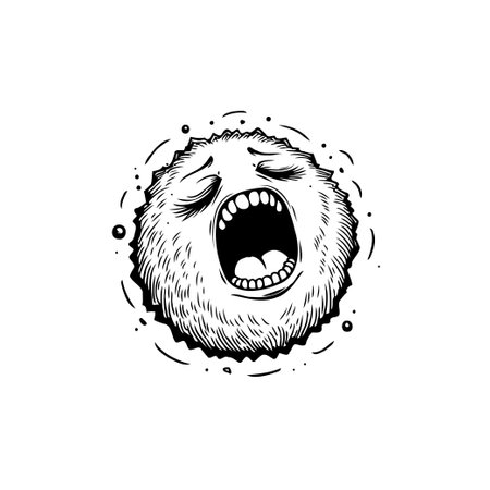A monochrome cartoon illustration showing a furry creature exhibiting a strong emotional state. Its expressive face conveys a mix of sadness, anger, and upset, making it a unique and comical character.のイラスト素材